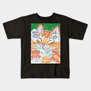 Orange ginger Happy cat Kids T-Shirt